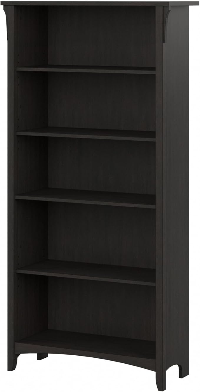 Bush Furniture Salinas 5 Shelf Bookcase In Vintage Black, Tall Bookshelf, Large Book Shelf For Living Room, Home Office, Or Entryway