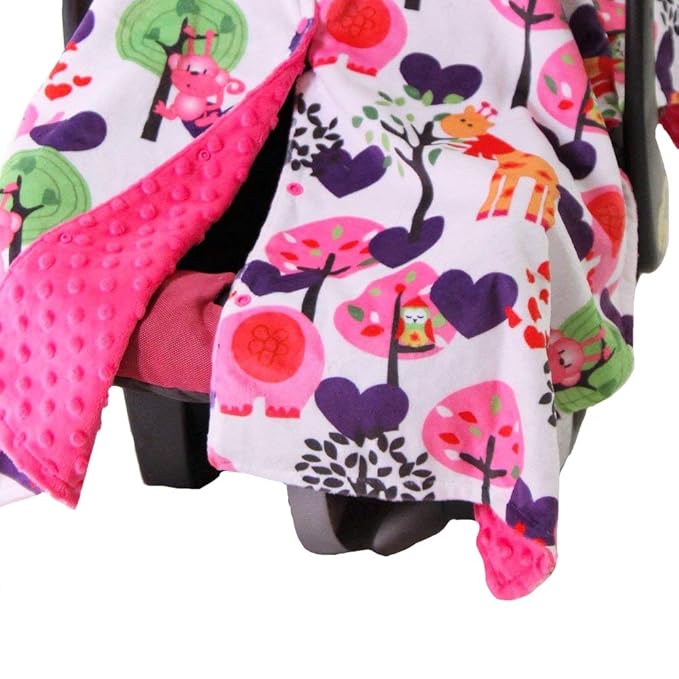 Baby Minky Velboa Carseat Canopy Carrier Cover (Safari/Hot Pink)