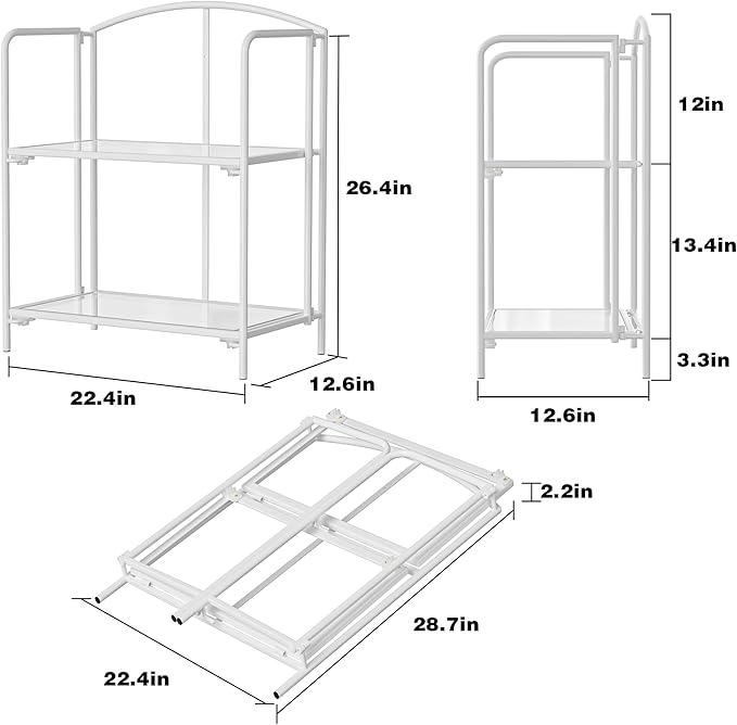 Crofy No Assembly Folding Bookshelf for Living Room, 2 Tier White Collapsible Book Shelf for Home Office, Portable Bookcase Storage Organizer