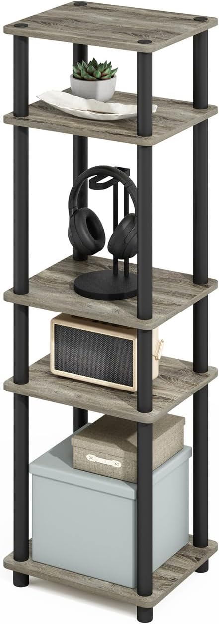 Furinno Turn-N-Tube Easy Assembly Stackable Standing Shelf, French Oak/Black