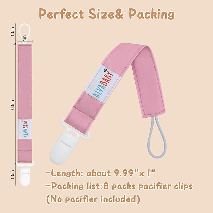 ALVABABY Baby Pacifier Clips Paci Universal Holder Leash Pacifier Clip Binky Holder for Teether Soothie 8 Pack 8DP05A