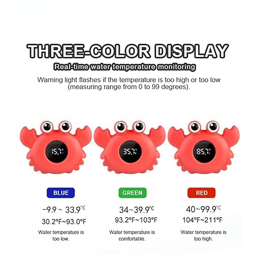 Baby Bath Thermometer, Digital Tube Floating Thermometer, Temp Warning Water Temperature Thermometer, Cute Cartoon Water Temperature Monitoring for Newborns, Infants (Crab Red)