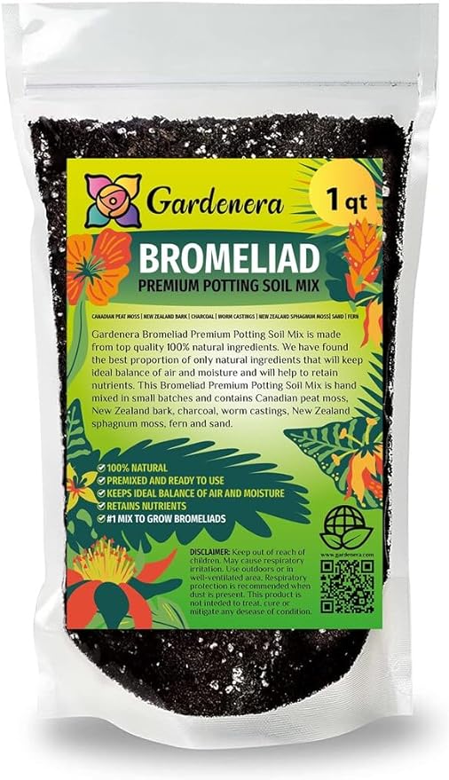Gardenera Premium Bromeliad Potting Mix - Nourish Your Bromeliads for Vibrant Growth and Stunning Colors - 1 Quart