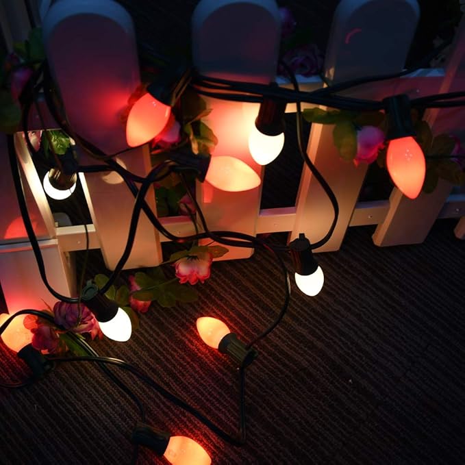 C7 Christmas Lights Outdoor, 25Ft C7 Red and White Christmas Lights with 27 Ceramic Incandescent Bulbs Vintage Christmas Light for Holiday Party Roofline Home Garden Patio Tree Decorations