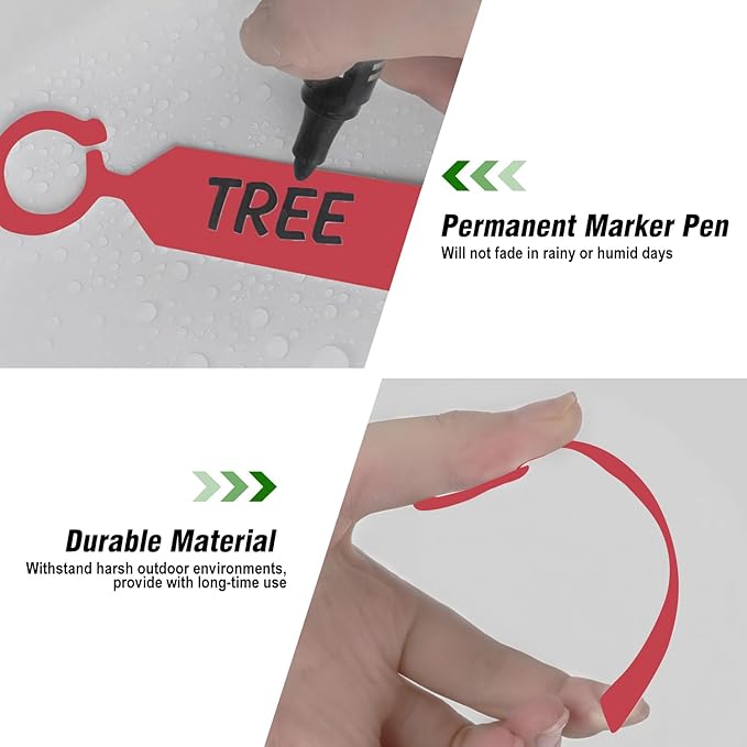 Plant Labels Yuanling 100Pcs Plastic Waterproof Plant Tree Tags Nursery Garden Markers for Indoor Outdoor Gardening Plants Vegetables Flowers Potted (Red Color with 1 Marker Pen)