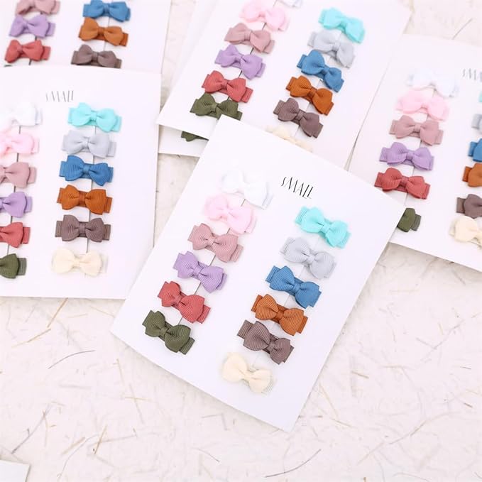 12 PCS Baby Bow Bangs Hair Clips Tiny Snap Clip for Infant Toddler Girl Mini Grosgrain Ribbon Hair Bow Barrettes Girls Hair Accessories (Tiny bow 1.2" 12 Colors)
