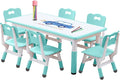 Kids Table and Chairs Set, Height Adjustable Desk With 6 Seats for Ages 2-12,Arts & Crafts Table,Graffiti Desktop, Non-Slip Legs, Max 300lbs, Children Multi-Activity Table for Classrooms,Daycares,Home