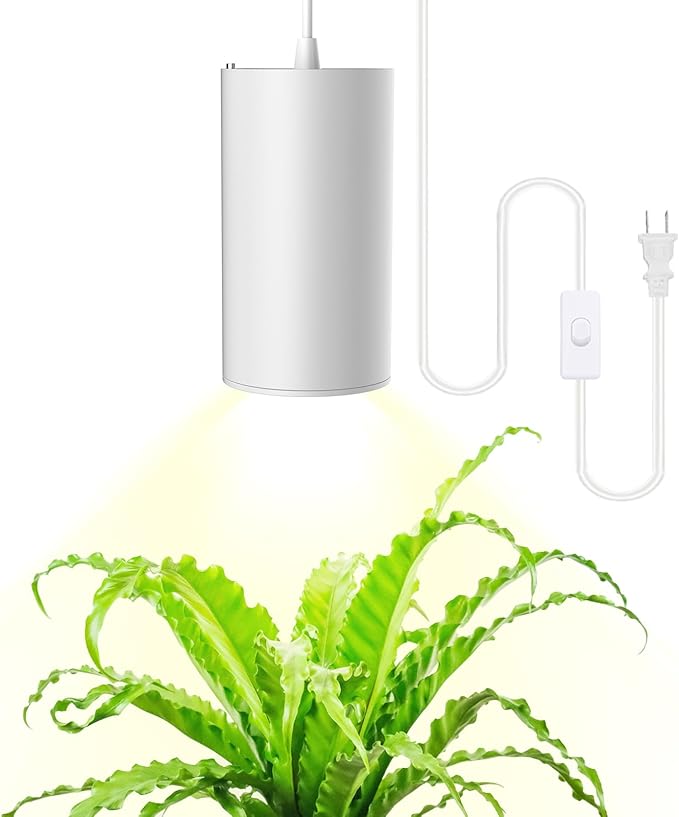 STERREN LED Grow Light, White Plug in Hanging Lights for Indoor Plants, Full Spectrum Grow Lights with On/Off Switch, Decorative Pendant Lights with 21 Ft Height Adjustable Power Cord
