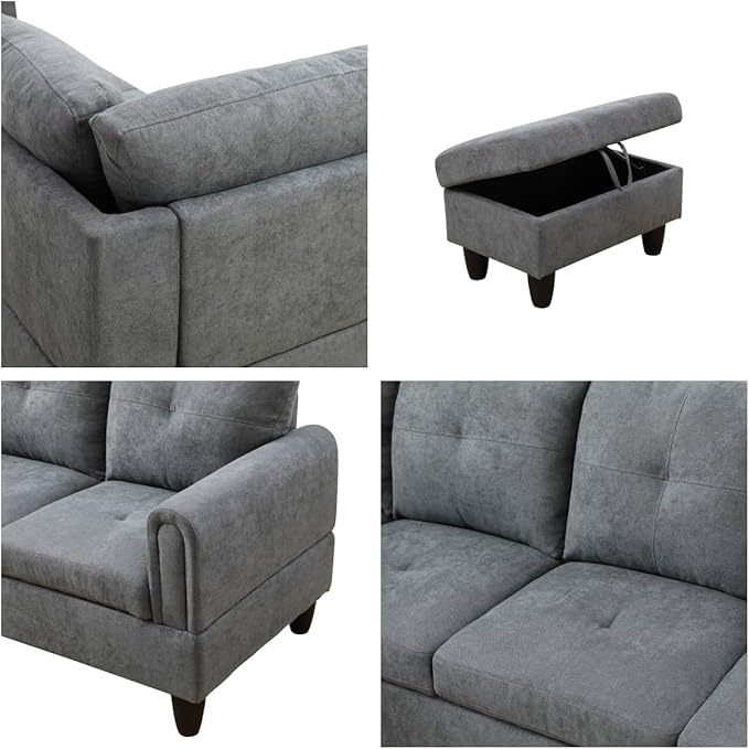 NAYSAYE Sectional Couch with Ottoman Storage, L Shaped Couch Sofa Furniture Sets, Modern Comfy Modular Comfy Sofa for Living Room Bedroom, Office and Apartment, Grey