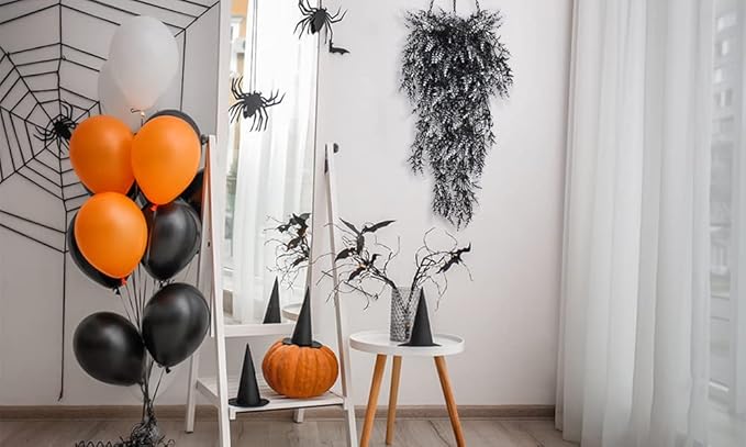 RECUTMS Artificial Hanging Fake Lavender Faux UV Resistant Flowers Plants Indoor Outside Decorations,4 Packs (Black and White)