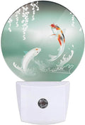 Pond Fish Night Light Two Fishes Jump Over Lake Flowers Branch Sage LED Dusk to Dawn Plug-in Nightlight Auto Sensor for Bedroom Bathroom Hallway Living Room