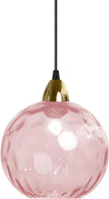 15cm/5.9’’ Industrial Vintage Spherical Glass Pendant Light, E26 Ceiling Hanging Lamp, Gold Finish & Ripple Glass Globe Shade, Dining Room Bedroom Chandelier (Pink)
