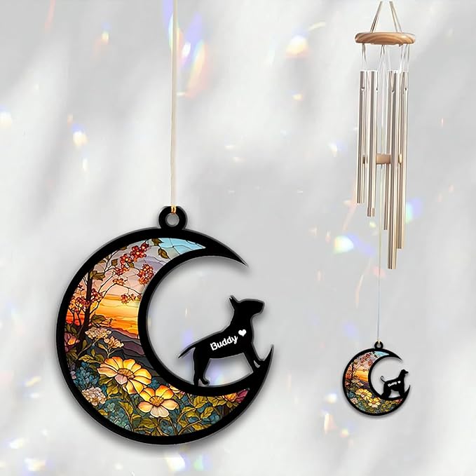 Bull Terrier Sun Catcher Wind Chime, Custom Sunflower Suncatcher Dog Memorial Wind Chime, Dog Loss Gift, Dog Sympathy Gift, Pet Loss Suncatcher, Outdoor Garden Decor