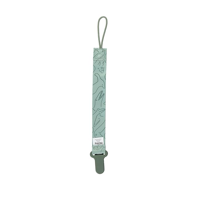 Nuby Pacifinder Baby Pacifier Clip - (2-Pack) - Pacifier Holder Clip with Convenient Hook Loop - Blue Dots and Green Dino
