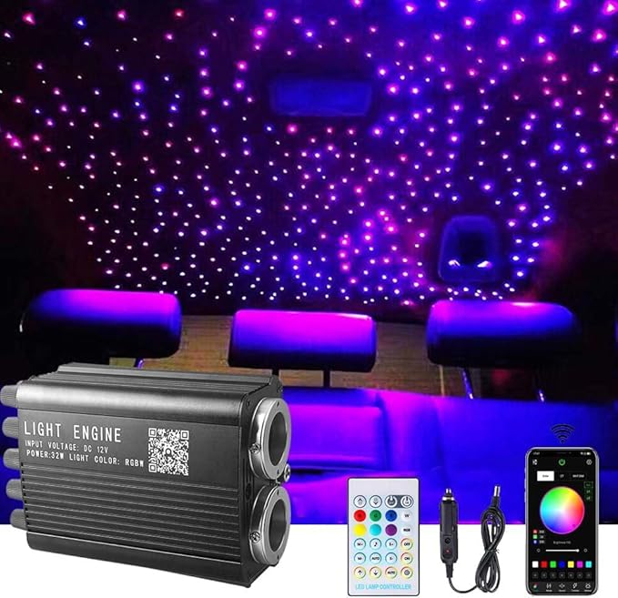 Twinkle Starlight Headliner Light,32W 1000pcs 13.1ft LED Star Ceiling Fiber Optic Light Kit APP/Remote Control for Car/Home/Party
