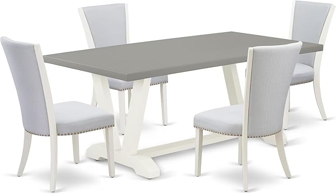 East West Furniture V097VE005-5 5 Piece Kitchen Table Set for 4 Includes a Rectangle Dining Room Table with V-Legs and 4 Grey Linen Fabric Parsons Dining Chairs, 40x72 Inch, Multi-Color