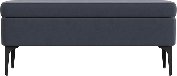 HomePop Upholstered Storage Bench with Metal Leg Home Décor|Bench with Storage for Living Room & Entryway - Blue Velvet