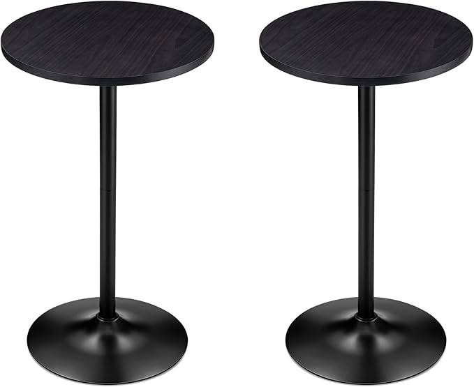 Glitzhome 39.5" H Set of 2 Pub Table Round Bar Table Wood Top with Black Metal Leg and Base,Charcoal Gray Walnut Veneer Finish Cocktail Table for Kitchen Island,Bistro,Restaurant (Charcoal Gray)