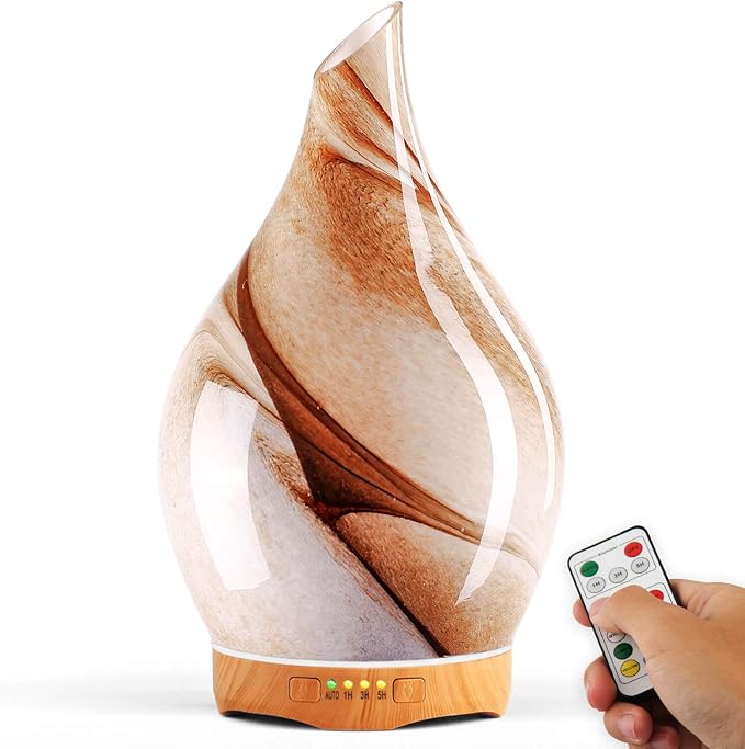 Porseme 280ml Essential Oil Diffuser Glass Color Changing Aroma Air Diffusers Aromatherapy Ultrasonic Cool Mist Humidifier with Remote Control 7 Running Hours Waterless Auto-Off (Desert)