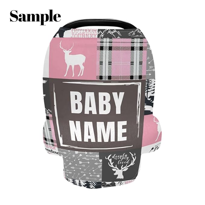 Personalized Baby Car Seat Covers with Name, Custom Nursing Cover Breastfeeding for Babies, Carseat Canopy for Boys and Girls, Infant Stroller Cover, Breathable Carseats Cover(Wolf Theme Plaid)
