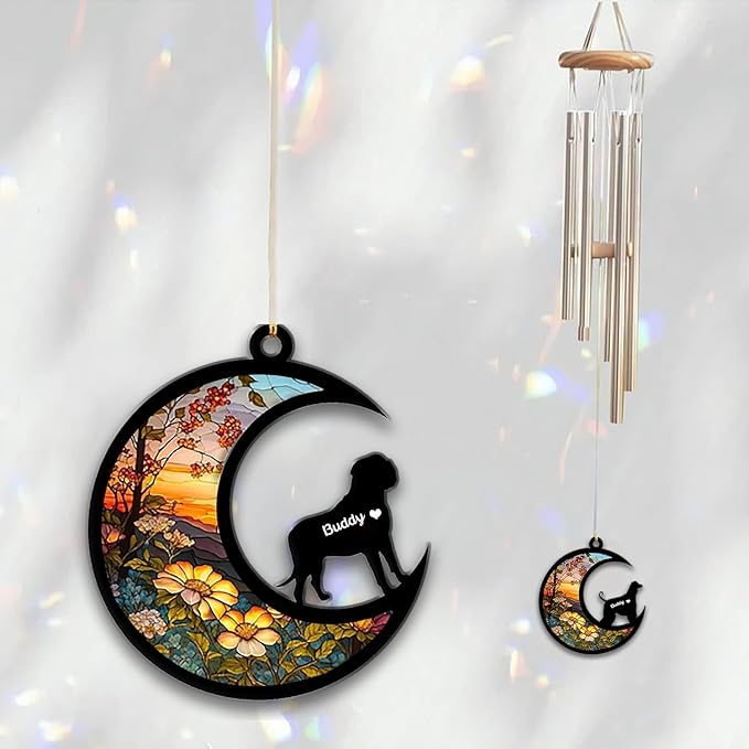 English Mastiff Sun Catcher Wind Chime, Custom Sunflower Suncatcher Dog Memorial Wind Chime, Dog Loss Gift, Dog Sympathy Gift, Pet Loss Suncatcher, Outdoor Garden Decor