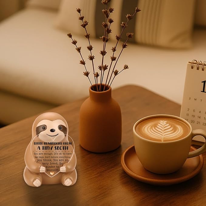 Sloth Figurine Gift, Resin Collectible Statue with Heart Acrylic Plaque, Positive Reminder Gifts for Women Men Friends, Birthday Christmas Stress Relief Ornament YSS1