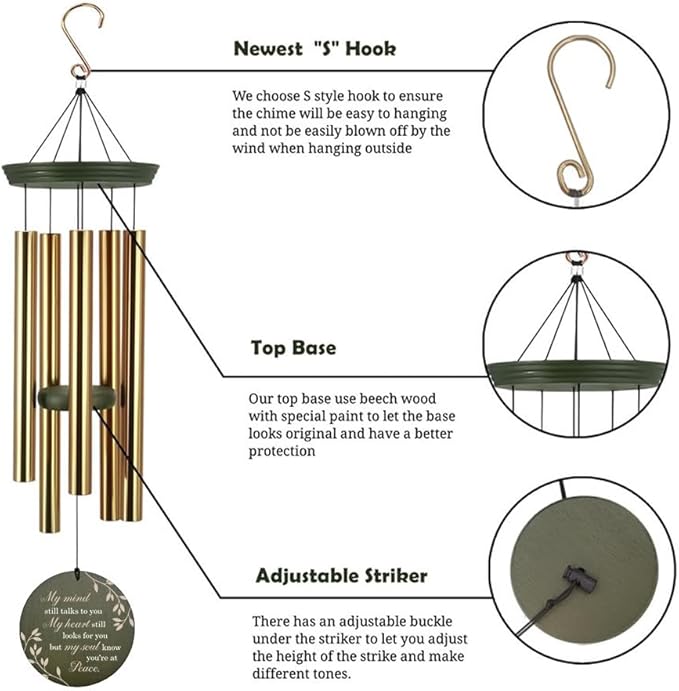Personalized Sympathy Wind Chime, Wind Chimes for Loss of Loved One Deep Tone, Wind Chimes for Loss of Loved Brother/Son, Sympathy Bereavement Gifts for Condolences/Funeral, Product in USA