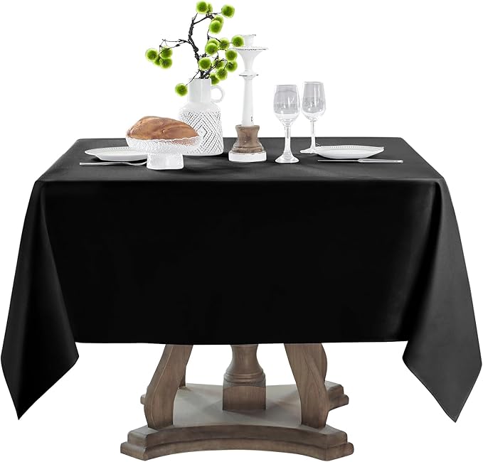 Square Tablecloth 52 x 52 Inch Black Tablecloths Stain-Wrinkle Resistant Washable Polyester Table Cloths for Holiday, Buffet Parties,and Wedding