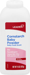 LEADER Cornstarch Baby Powder, Naturally Derived Cornstarch Aloe & Vitamin E, Hypoallergenic, Leaves Skin Silky, Soft and Smooth, Baby Fresh Scent, 15 Ounce