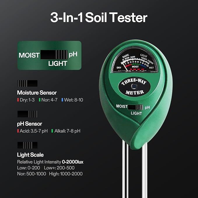 VIVOSUN Digital PH Meter, 3-in-1TDS EC and Temperature Meter, Plant Soil MoistureTester Combo for Home, Garden and Hydroponics
