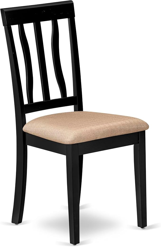 East West Furniture SUAN3-BCH-C 3 Piece Dining Room Table Set Contains a Round Kitchen Table with Dropleaf & Shelves and 2 Linen Fabric Upholstered Chairs, 42x42 Inch, Black & Cherry