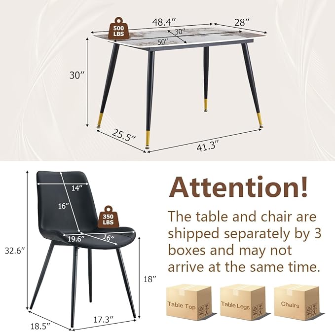 Small Dining Table Set for 4, 50'' Sintered Stone Dining Table with 4 Chairs, Easy to Assemble, Suitable for Small Spaces