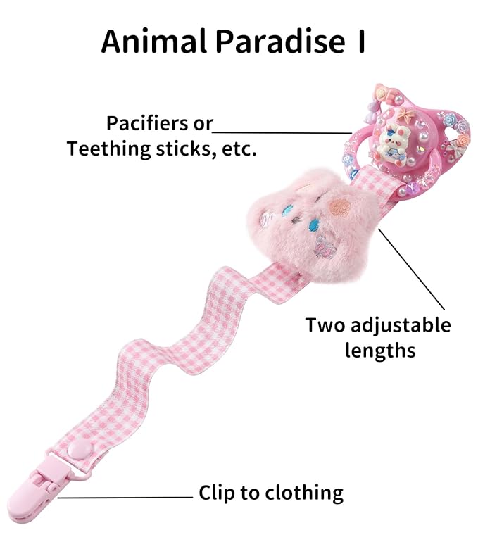 CutiePlusU Adult Pacifier Clip Adult Size Anyard Holder Clips 2 Pack-Animal Paradise 1