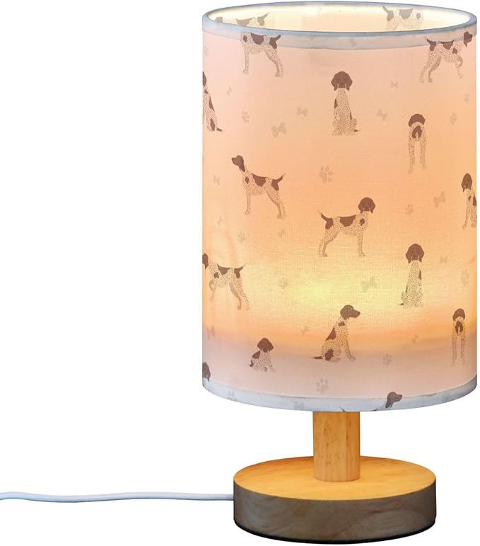 Table Lamp Cute Dog German Shorthaired Pointer Pattern Nightstand Lamp with Wood Base Fabric Lamp Shade Bedside Desk Lamp for Living Room Bedroom Kids Room Office