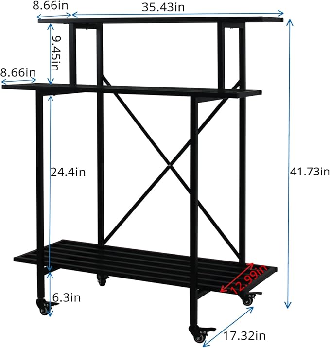 Zhongma 3 Tier Sturdy Plant Stand with Wheels, Heavy Duty Plant Holder for Home Indoor and Outdoor, L35.43 xW17.32 x H41.73 inch