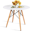 31.5 Inch Small Round Dining Table for 4 People Kitchen Home Modern Leisure Wood Legs Table White