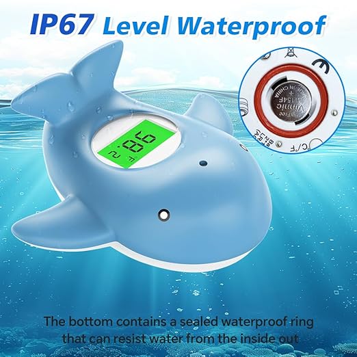 Baby Bath Thermometer, Infant Digital Water Thermometer Safety with 3 Color Backlit and Temperature Warning, Room Thermometers Floating Toy for Infant, Toddler, Bathtub, Swimming Pool (Light Blue)