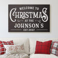Milweb1 Personalized Family Name Welcome To Christmas/Rustic Vintage Farmhouse Holiday Decor Canvas Sign Holiday Decorations Wall Decor Print (8"x10")