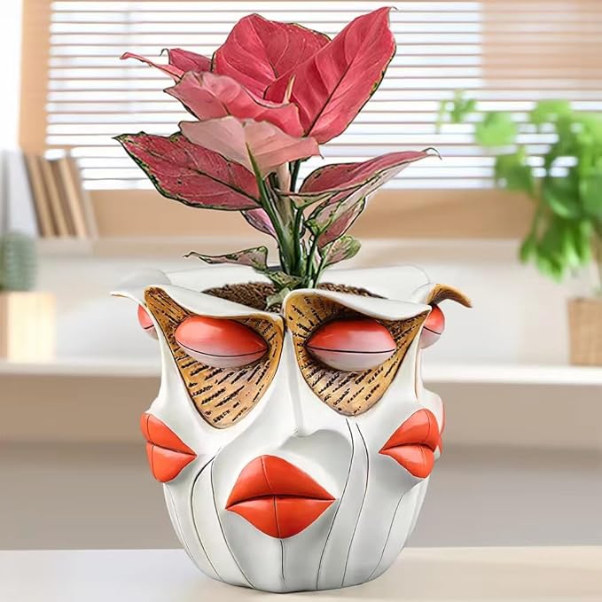 TOZLU Art Abstract Face Planters Pots Head,Unique Fun Abstract Face Flower Pot Ornaments Head Planter Pots Container Colorful Face Resin Flower Pot for Home and Garden Decor(face Flower Pot)