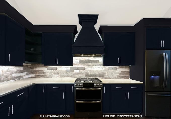 ALL-IN-ONE Paint, Durable cabinet and furniture paint. Built in primer and top coat, no sanding needed. Includes our 30 featured color card - Mediterranean (blue teal), Gallon