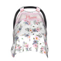 Personalized Baby Car Seat Canopy for Babies, Custom Name Car Seat Covers for Baby Girl, Floral Butterfly Opening Minky Nursing Breastfeeding Cover for Infant, Carseat Canopies for Newborn