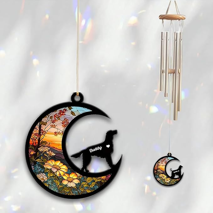 Irish Setter Sun Catcher Wind Chime, Custom Sunflower Suncatcher Dog Memorial Wind Chime, Dog Loss Gift, Dog Sympathy Gift, Pet Loss Suncatcher, Outdoor Garden Decor