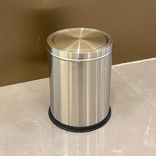 15L/4GAL Silver Stainless Steel Bathroom Garbage can, Bathroom Trash Can with Flipping Lid，Brushed Nickel Gaebage Can for Bedroom,Living Room,Office,Hotel,Shop,Restaurant (15L-Silver)