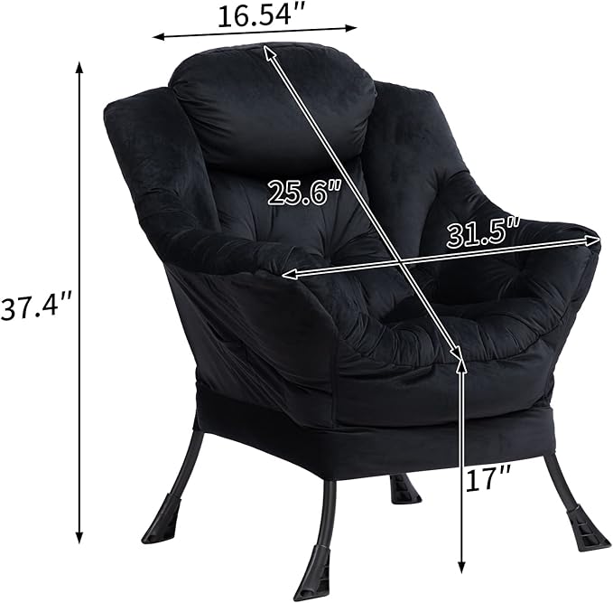 HollyHOME Fabric Large Lazy Chair for Living Room Chair Accent Reading Chair Cozy Lounge Chair with Armrest Leisure Sofa Chair for Bedroom, Dorm, Black
