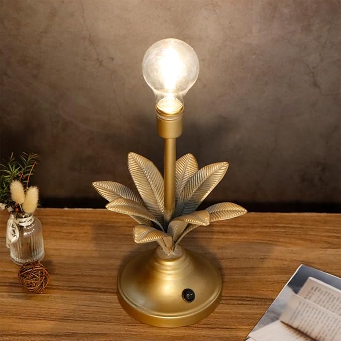 JHY DESIGN Battery Operated Lamp 13''H Vintage Decorative Night Lamp with LED Bulb Small Table Lamp for Bedroom Living Room Bedroom Kitchen Wedding Patio Home Decor(Antique Gold)