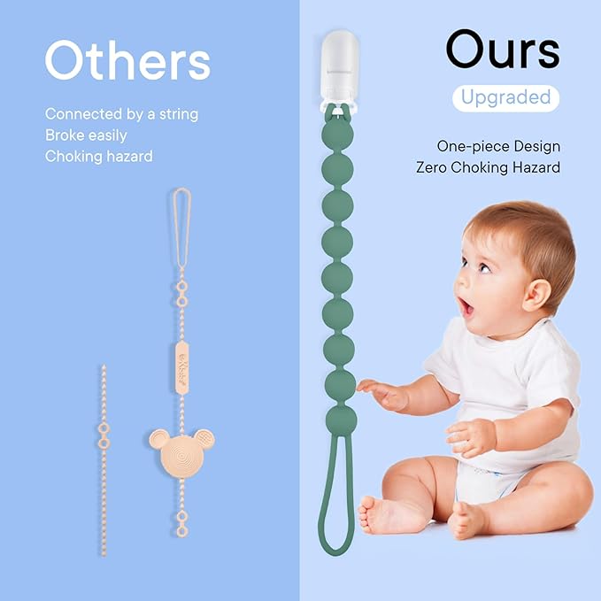 MINMUNJIU Silicone Pacifier Clips for Boys, 6 Pack One Piece Soft Flexible Binky Clips Pacifier Holder Clip for Boys