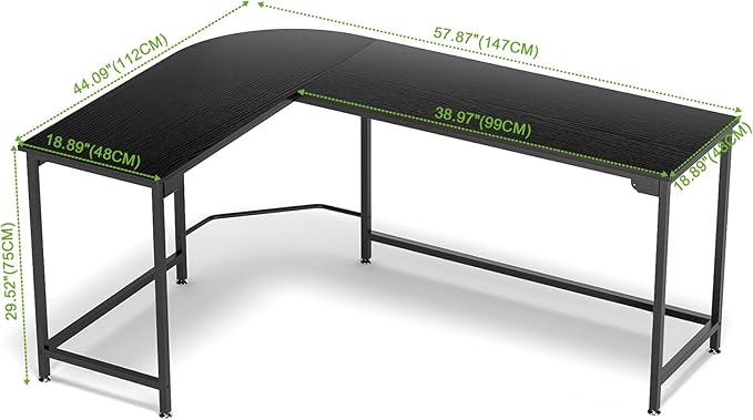 Teraves Modern L Shaped Gaming Desk 58'' Corner Computer Desk for Home Office Gaming Table Study Writing Workstation for Small Space, Easy to Assemble