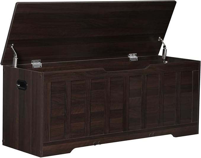 47.2" Storage Chest Extra Large,Storage Trunk with 2 Safety Hinges,Wooden Storage Bench,Shoe Bench,47.2x15.7x19.1 Inch,Easy Assembly,Storage Bench for Bedroom,Living Room,entryway(Espresso).