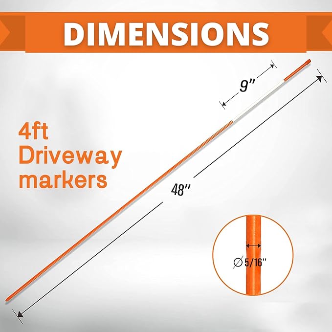 4ft Pro Snow Stakes - 48" x 5/16" Driveway Markers, Pointed Tip, Hy Viz Reflective Tape, Armor Cap (Choose Color/Quantity) (50, Blue)