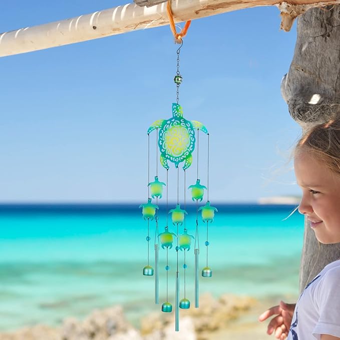 Sea Turtle Wind Chimes - Memorial Gift for Mom, Outdoor Garden Decor, Turtle Lover Gift